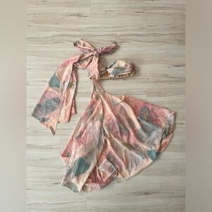 Floral Halter Tie-Back Dress in Peach Pink